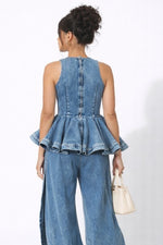 Load image into Gallery viewer, Denim Peplum Top
