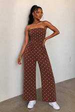 Load image into Gallery viewer, Renee’ Chocolate Polka Dot Tube Jumpsuit
