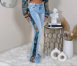 Load image into Gallery viewer, Tapestry Side Detail Denim Jeans

