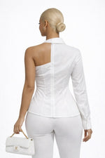 Load image into Gallery viewer, Ruffled Cutout Popplin Blouse
