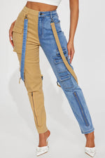 Load image into Gallery viewer, Colorblock Suspender Skinny Jeans
