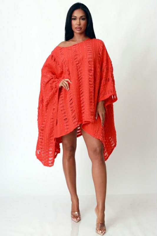 Asymmetrical Power Distressed Top Color Orange