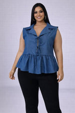 Load image into Gallery viewer, Sassy Denim Peplum
