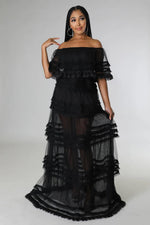 Load image into Gallery viewer, Mesh Trim Lace Off The Shoulder Dress
