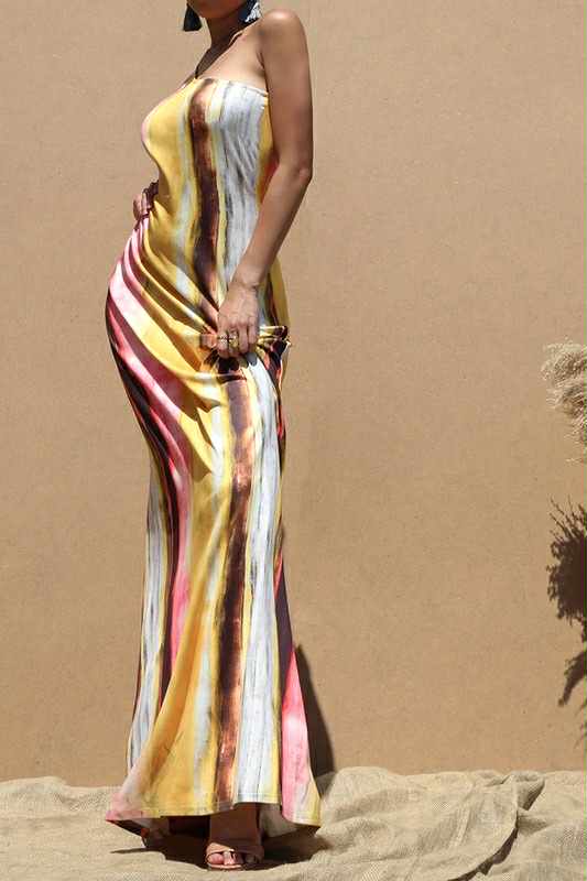 Stripe Mix One Shoulder Dress