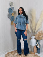 Load image into Gallery viewer, DENIM PEPLUM TOP
