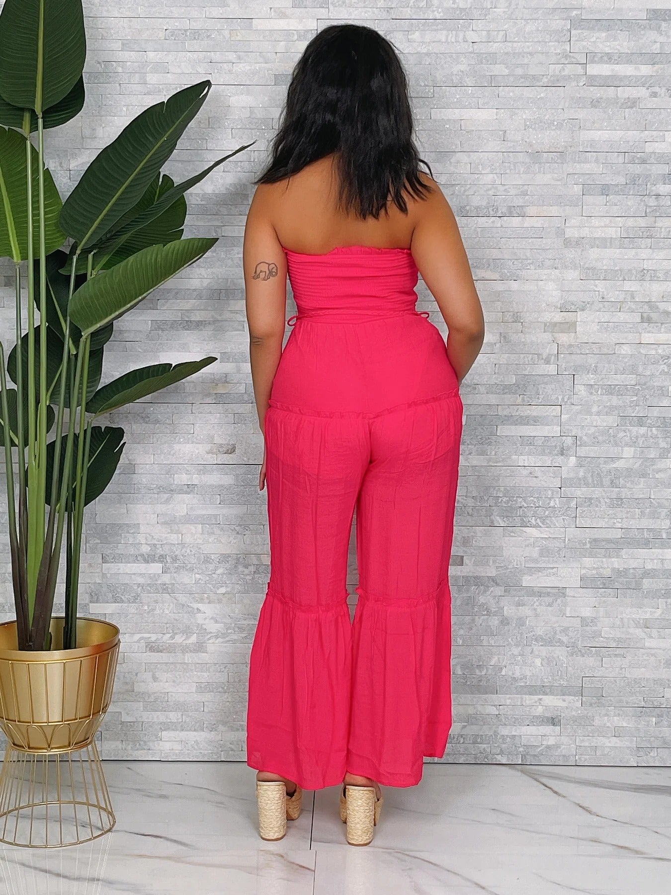 TUBE WIDE LEG JUMPSUIT W/ WAIST TIE