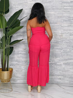 Load image into Gallery viewer, TUBE WIDE LEG JUMPSUIT W/ WAIST TIE
