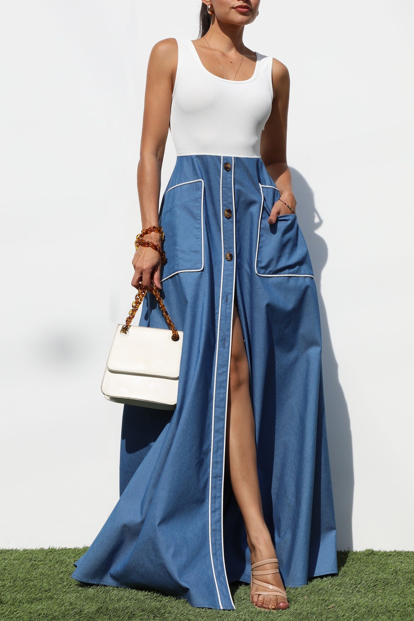 Tank Top Denim Maxi Dresses