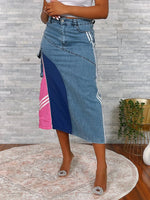 Load image into Gallery viewer, Track Contrast Denim Skirt
