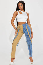 Load image into Gallery viewer, Colorblock Suspender Skinny Jeans
