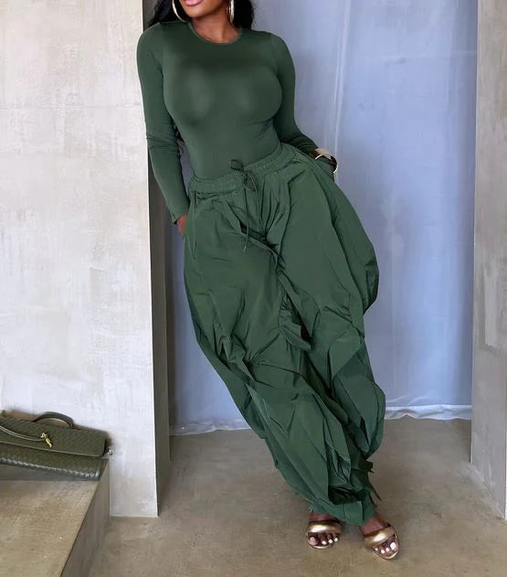 RUFFLE DRAWSTRING JOGGER PANTS