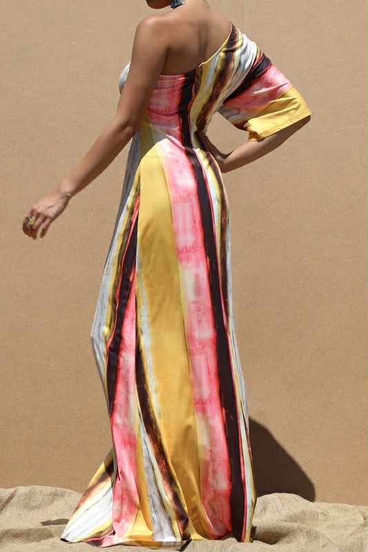 Stripe Mix One Shoulder Dress