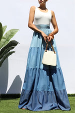 Load image into Gallery viewer, Denim Color Block Tank Maxi
