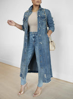 Load image into Gallery viewer, Angel Distressed Long Denim Jacket
