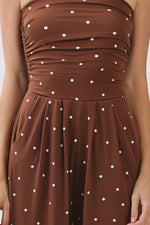 Load image into Gallery viewer, Renee’ Chocolate Polka Dot Tube Jumpsuit

