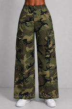 Load image into Gallery viewer, ALL OVER RHINETONE PEARL CAMO PANTS
