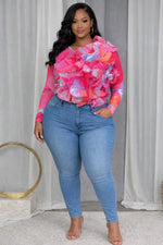 Load image into Gallery viewer, PRINT RUFFLED LS MESH TOP
