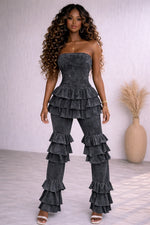 Load image into Gallery viewer, Ruffled Layered Denim Washed Jumpsuit
