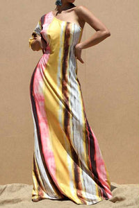 Stripe Mix One Shoulder Dress