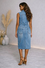 Load image into Gallery viewer, Sleeveless Dark Denim Midi Dress
