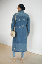 Load image into Gallery viewer, Angel Distressed Long Denim Jacket
