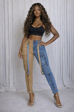 Load image into Gallery viewer, Colorblock Suspender Skinny Jeans
