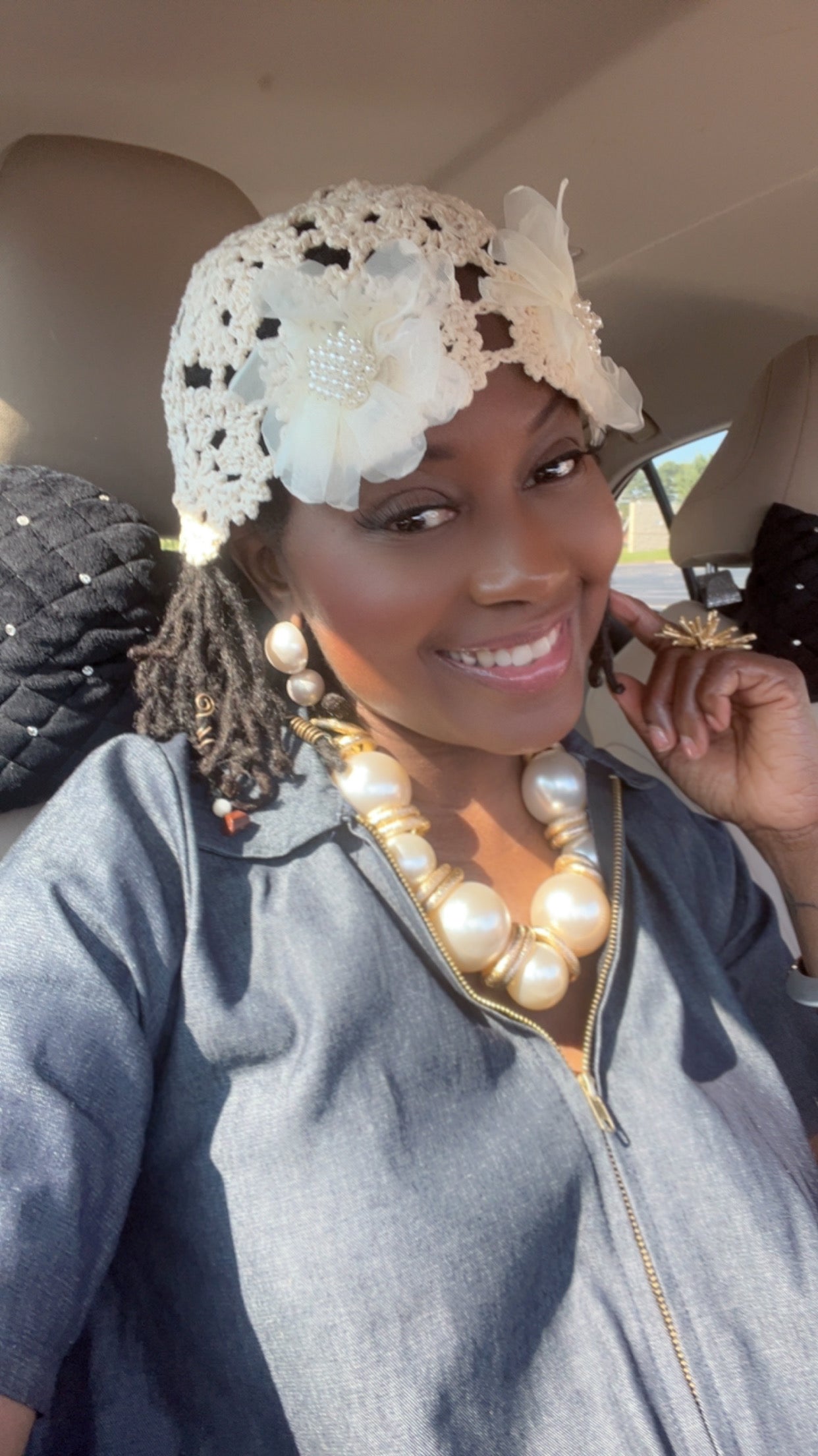 Crochet Tulle Flower Beanie