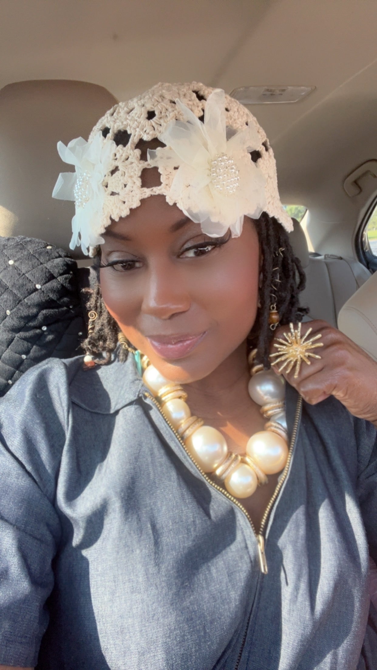 Crochet Tulle Flower Beanie