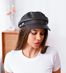 PU Leather Beret Hat