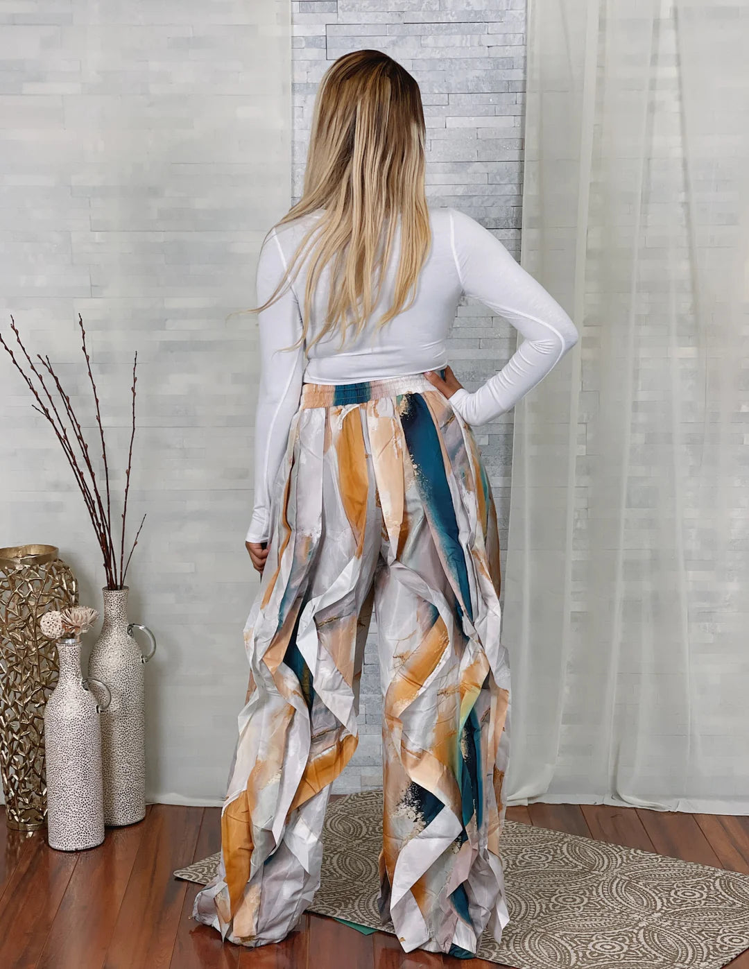 Printed Ruffle Drawstring Jogger