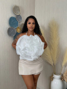 White Organza Flower Ruffle Blouse