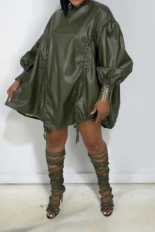 Olive Faux Scrunch Tunic