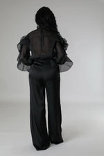 Load image into Gallery viewer, Black Chiffon Rose Neck Set
