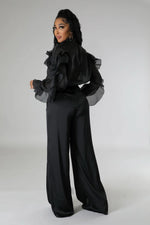 Load image into Gallery viewer, Black Chiffon Rose Neck Set
