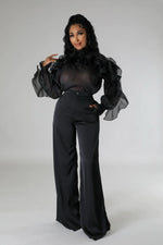 Load image into Gallery viewer, Black Chiffon Rose Neck Set
