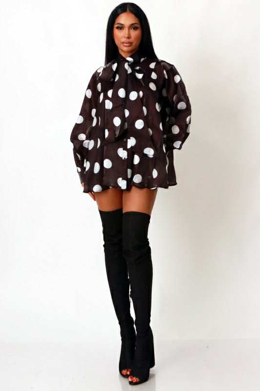 Latice Polka Dot Bow Top