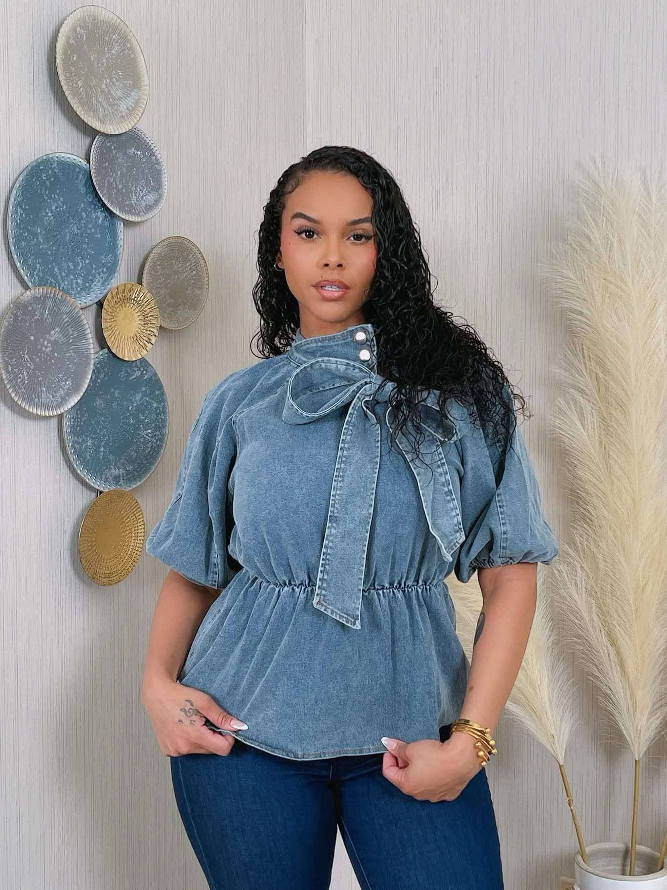 DENIM PEPLUM TOP