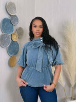 Load image into Gallery viewer, DENIM PEPLUM TOP
