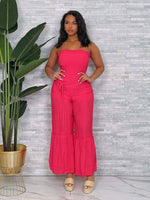 Load image into Gallery viewer, TUBE WIDE LEG JUMPSUIT W/ WAIST TIE
